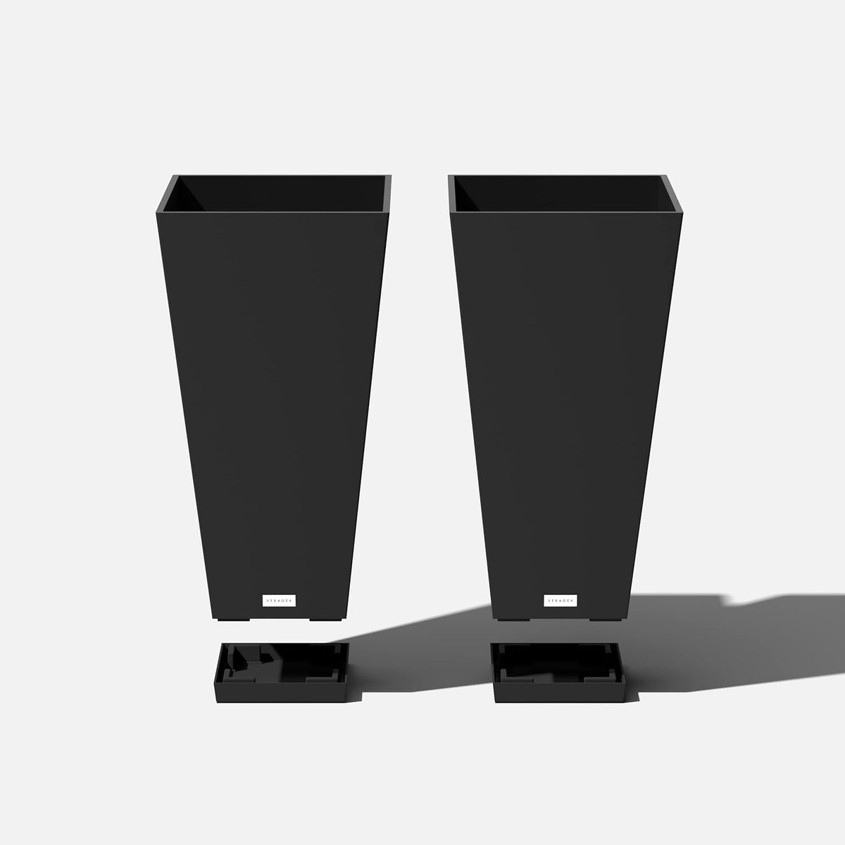 Veradek V-Resin Indoor/Outdoor Taper Planter (Black, 26 inch - 2 Pack with 2 Saucer Trays)