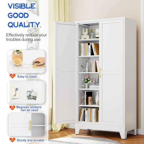75.2" Tall Metal Storage Cabinet with 2 Doors & 5 Adjustable Shelves