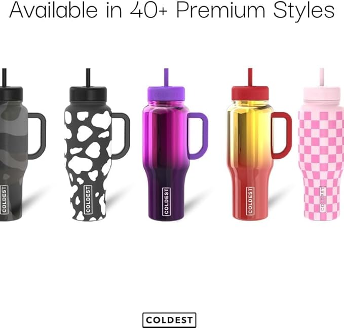 Coldest Tumbler with Handle and Straw - 100% Leak Proof Insulated Tumbler with Lid and Straw (3 Lids) - Stainless Steel Tumblers for Women & Men, Cup Holder Friendly Base, 36 oz (Polished Steel)