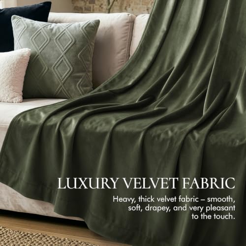 Olive Green Blackout Velvet Curtains Drapes 96 Inch Long 52"x96" (2 Count)
