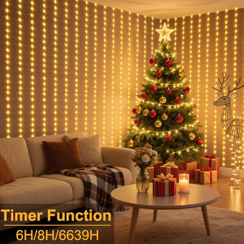 600 LED Curtain Lights 20Ftx10Ft Dual Color Changing Lights with Remote (600 Count)