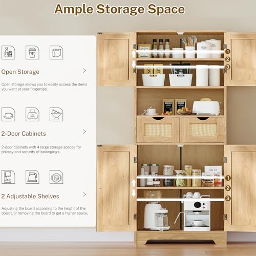 Tall Storage Cabinet with 2 Drawers & Adjustable Shelves