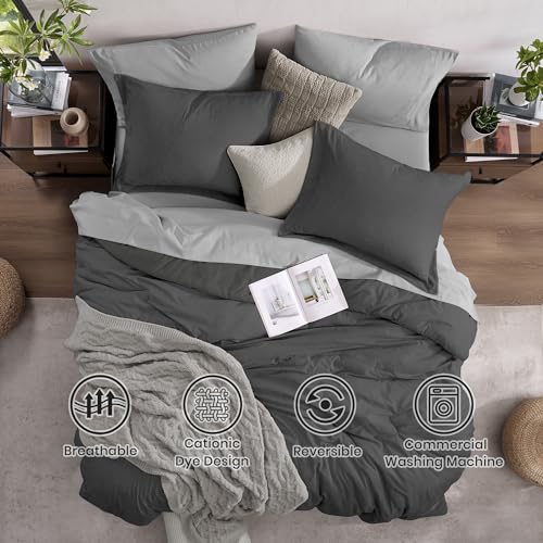 Full Size Comforter Set 7 Pieces Dark Grey Bed in a Bag
