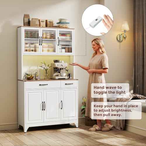 74.8" Tall Metal Pantry Cabinet with Charging Station & LED Light