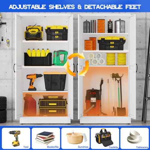 63" Tall Metal Storage Cabinet White Cupboard Kitchen Pantry Cabinet