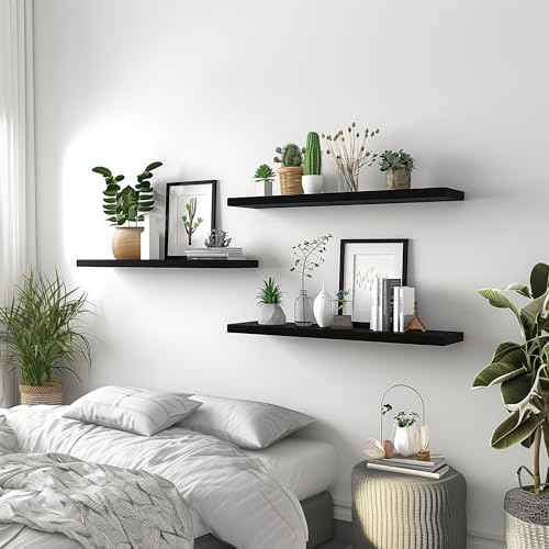 36 Inch Floating Shelves for Wall Rustic Black Wood Wall Shelves for Bedroom Set of 4 (4 Count)