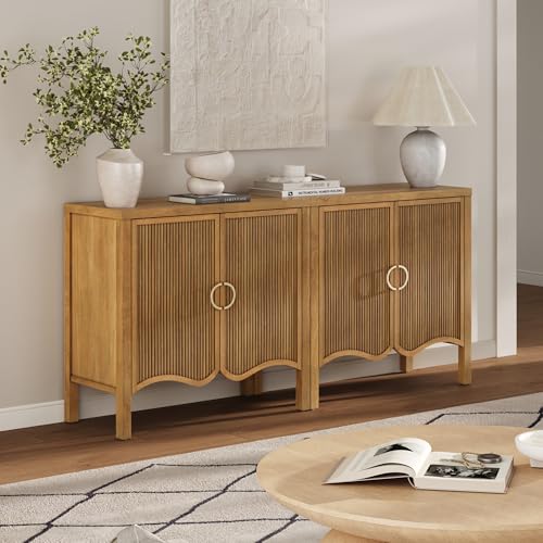 Scott Transitional Fluted Accent Cabinet or Storage Cabinet for Living Room or Entryway with Solid Wood Panel
