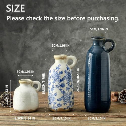 Ceramic Vase Set of 3 with Handle (3 Count)