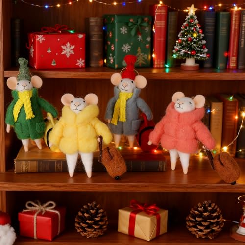 Set of 4 Christmas Felt Mouse Ornaments (4 Count)