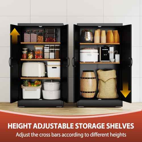 47" Black Metal Storage Pantry Cabinet