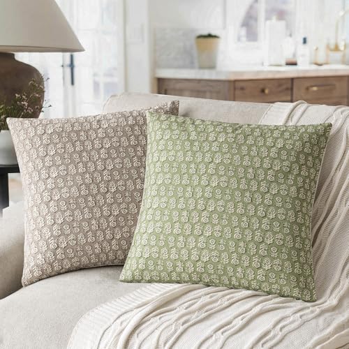Decorative Floral Print Throw Pillow Covers 22×22 Lime Green (2 Count)