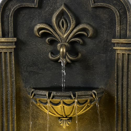 Fleur-de-lis Outdoor Water Fountain, Black & Gold