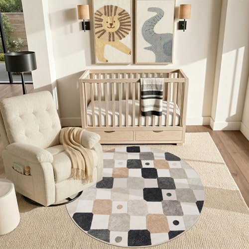 Round Kids Rug 5ft Washable Playroom Colorful Play Mat Marble (19.63 Sq Ft)
