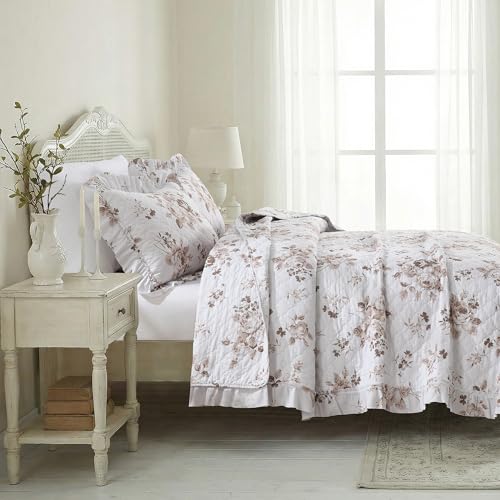 Khaki Ruffled Quilt Twin Size with 1 Pillow Sham
