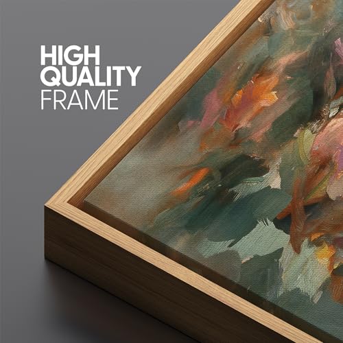 Large Framed Canvas Print Wall Art Colorful Abstract Floral Antique Retro Fine Art Illustrations Decorative Colorful for Bedroom