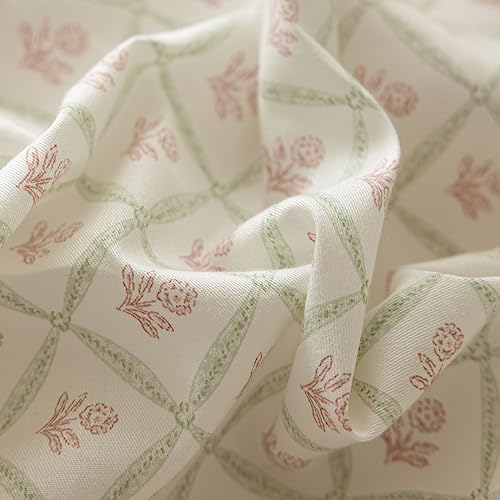 Botanical Pink Flower Comforter Set with Plaid Grid Prints Aesthetic Floral Comforter Set King Size Vintage Country Style Coquette Bedding Comforter King with 2 Bow Tie Pillowcases All Season (3 Piece Set)
