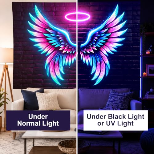 Blacklight Tapestry Angel Wings Wall Art 59 x 78 Inch