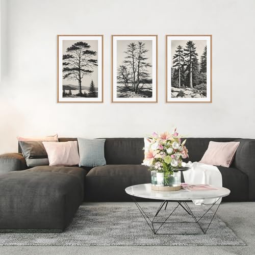 Large Vintage Sketch Tree Framed Wall Art Set