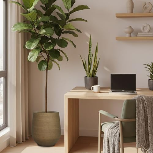 16.9" H Wood like Large Plastic Tall Planter with Drainage Holes and Plug