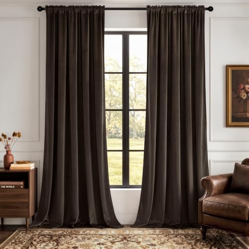 Brown Blackout Velvet Curtains Drapes 108 Inch Long 52"x108" Bedroom (2 Count)