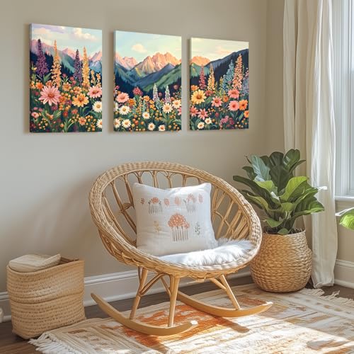 Wrapped Canvas Boho Moutain Wildflower Wall Art Set of 3 (3 Count)