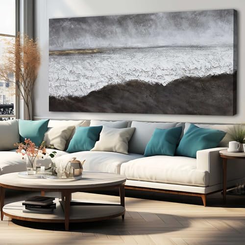 Black Canvas Artwork For Living Room Abstract Wall Decor Picture on Canvas Large Size Hallway Decor Office Dining Room Decorative Wall Art 29"x58" Ready to Hang