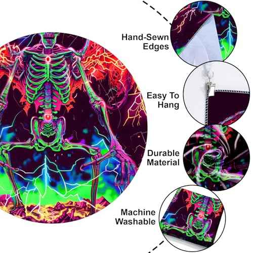 Blacklight Halloween Tapestry Horror Moon Night Scary Cemetery Pumpkin Lantern Halloween Tapestry Wall Hanging Skull Horror Poster Banners for Bedroom Livingroom
