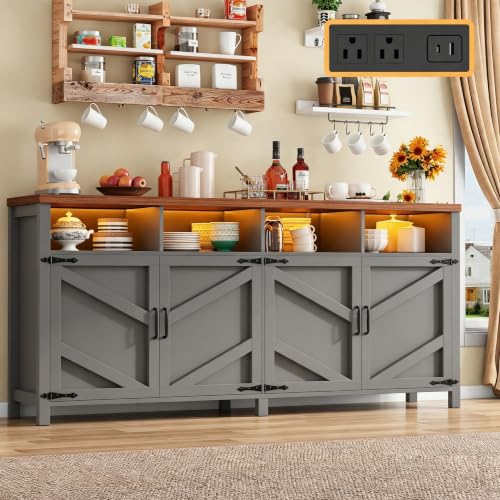 Buffet Sideboard with Storage with Power Outlets & LED Light