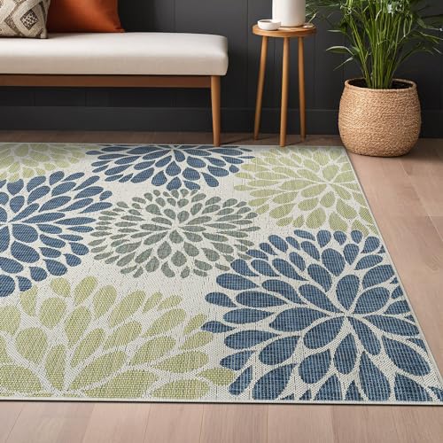 Outdoor Rug 5x7 Modern Exotic Tropical Leaf Area Rugs for Indoor and Outdoor Patio Deck Porch Garden Water Resistant Washable Outside Carpet