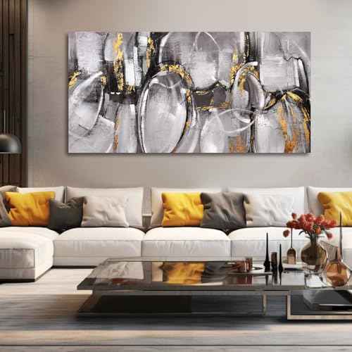 Black and Grey Painting Pictures Abstract Wall Decor for Office 29"x 58" Modern Artwork Gold Foil Wall Art for Living Room Dining Room Bedroom