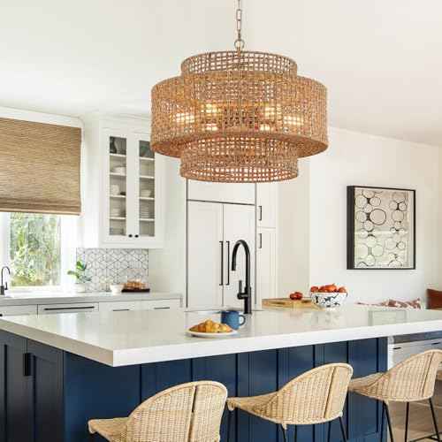 23.8" Gold Rattan Chandelier