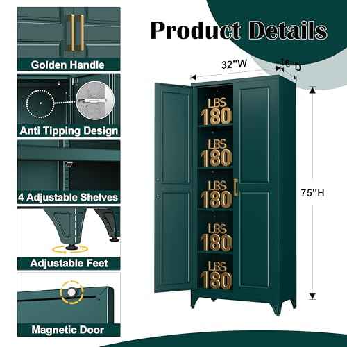 75”Metal Pantry Storage Cabinet with Doors & 4 Adjustable Shelves