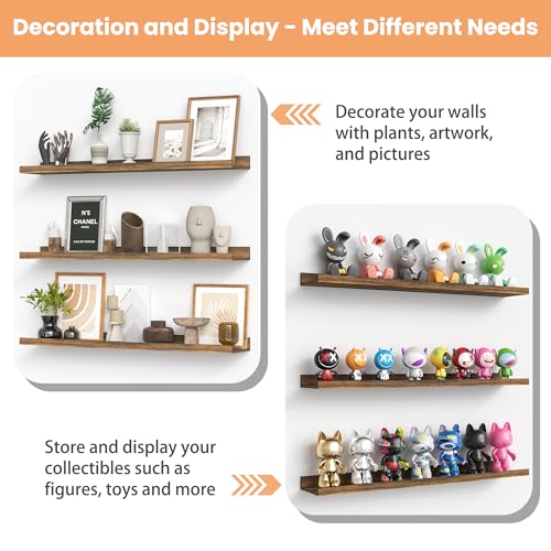 Floating Shelves for Wall Decor and Storage (6 Count)