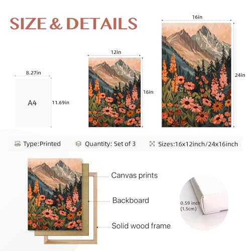 Framed Mountain Wildflower Wall Art Set of 3 (3 Count)