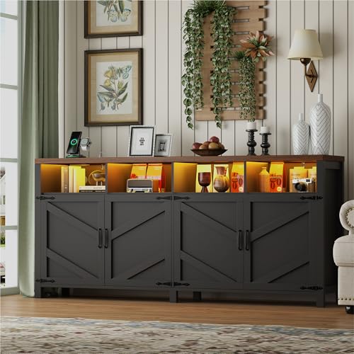 Buffet Sideboard with Storage with Power Outlets & LED Light