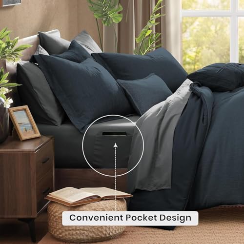 California King Size Comforter Set 7 Pieces Navy Blue Bed in a Bag