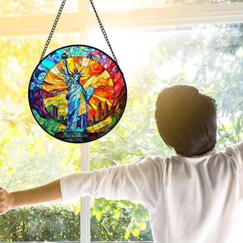 Statue of Liberty Stained Glass Window Hanging Suncatcher Gifts 9.8"