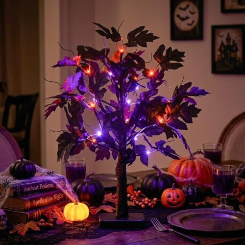 Halloween Tree Lights with Black Leaves Halloween Decorations