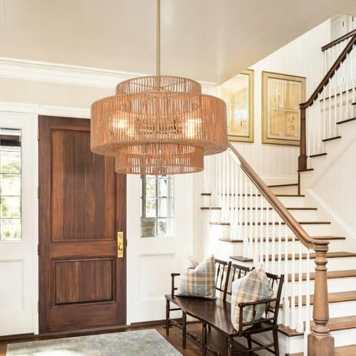 4-Light 3-Tier Rattan Chandelier