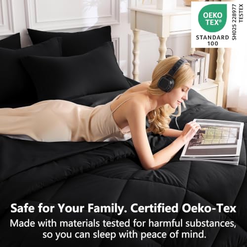 Queen Comforter Set with Sheets Black