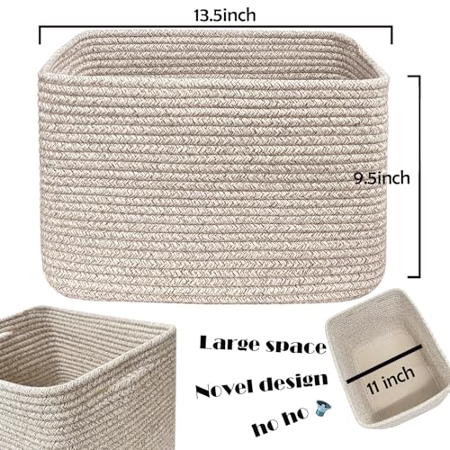 Cotton Rope Woven Basket with Handles for Shelves