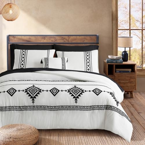 Embroidery Full Size Comforter Set 7 Pieces White Bed in a Bag