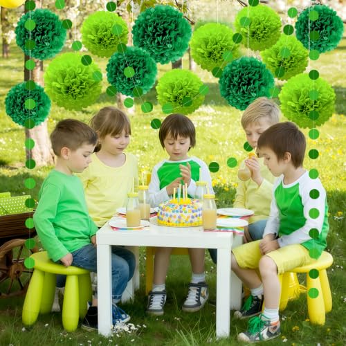 16 Pcs Green Tissue Pom Poms and Dot Garlands (16 Count)