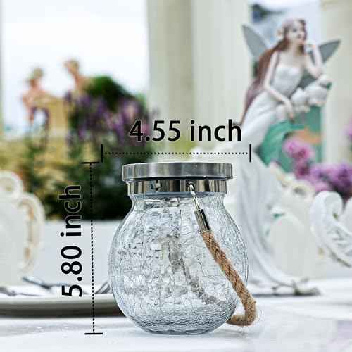 Gifts for her him 2 Pack Solar Lanterns Outdoor Waterproof Heavy Crackle Glass 30 LED Warm Firefly Lights Stainless Steel Lid 215% Solar for Women Mom Grandma Outdoor Lamps Garden Yard Decor (2 Count)