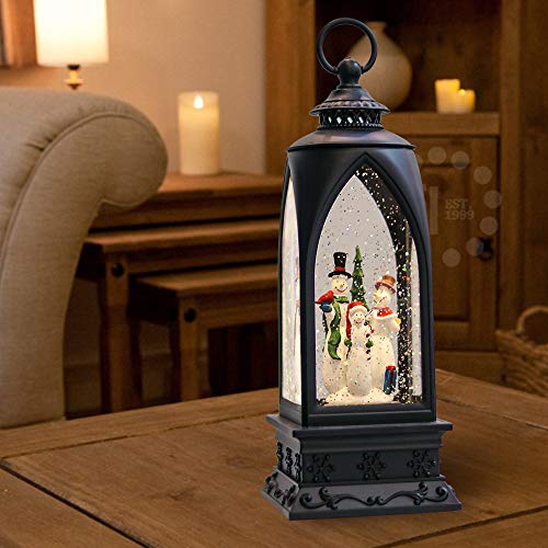 12” Christmas Snow Globe Lantern Snowman with Music & Timer