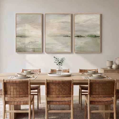 Framed Sage Green Abstract Landscape Wall Art for Bedroom (3 Count)