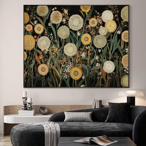60"x72" Extra Large Framed Wall Art Whimsical Dandelion Field in Yellow and Green