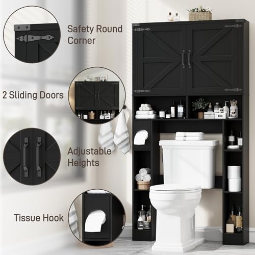 Storage Cabinet Over Toilet with 2 Barn Doors