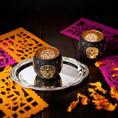 Day of Dead Skull Glass Votive Set (4 Count)