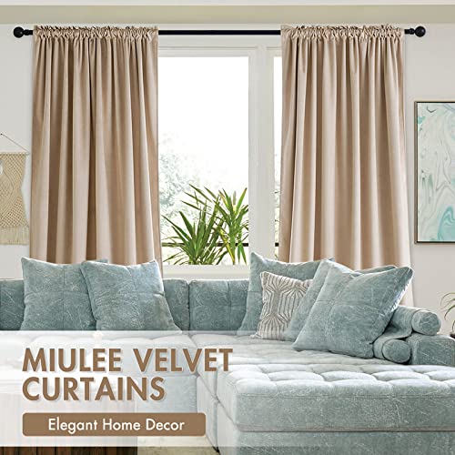Camel Beige Blackout Velvet Curtains Drapes 63 Inch Long 52"x63" (2 Count)